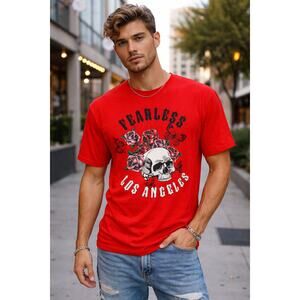 Streetwear Society Fearless Los Angeles Skull Graphic Tee Red Size M